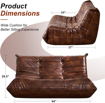 Hobestluk Giant Bean Bag Chair Lazy Floor Sofa, Memory Foam Fireside Sofa for Adults, Big Beanbag Faux Leather Armless Chair for Living Room Bedroom Dorm Office (Brown, Single)