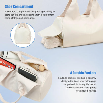 forestfish Yoga Gym Bag for Women with Shoes Compartment & Wet Dry Storage Pockets Lightweight Duffel Bag, Beige