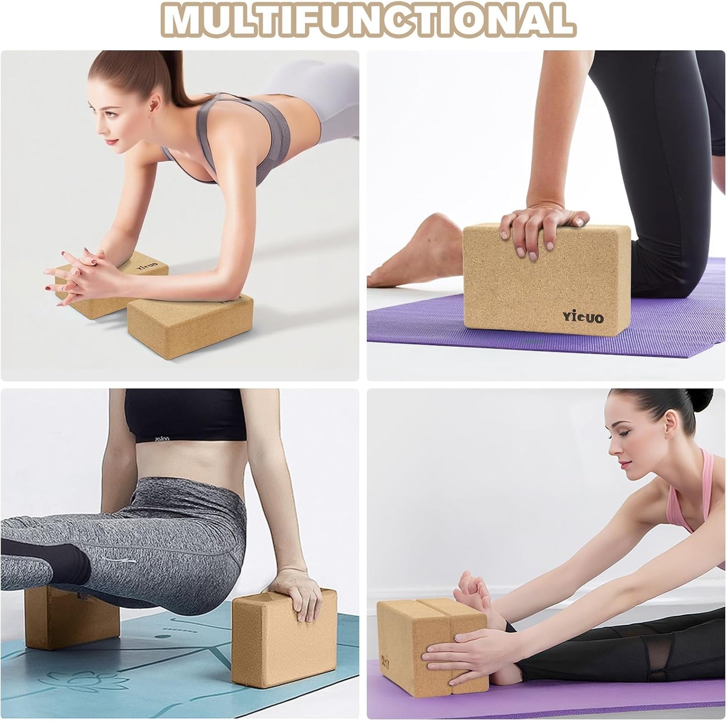 YIGUO 2 Pack Cork Yoga Blocks | Natural Eco-Friendly High Density Non-Slip Yoga Blocks for Women & Men | 9x6x3 Inches for Yoga, Pilates, Stretching