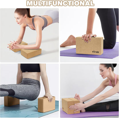 YIGUO 2 Pack Cork Yoga Blocks | Natural Eco-Friendly High Density Non-Slip Yoga Blocks for Women & Men | 9x6x3 Inches for Yoga, Pilates, Stretching