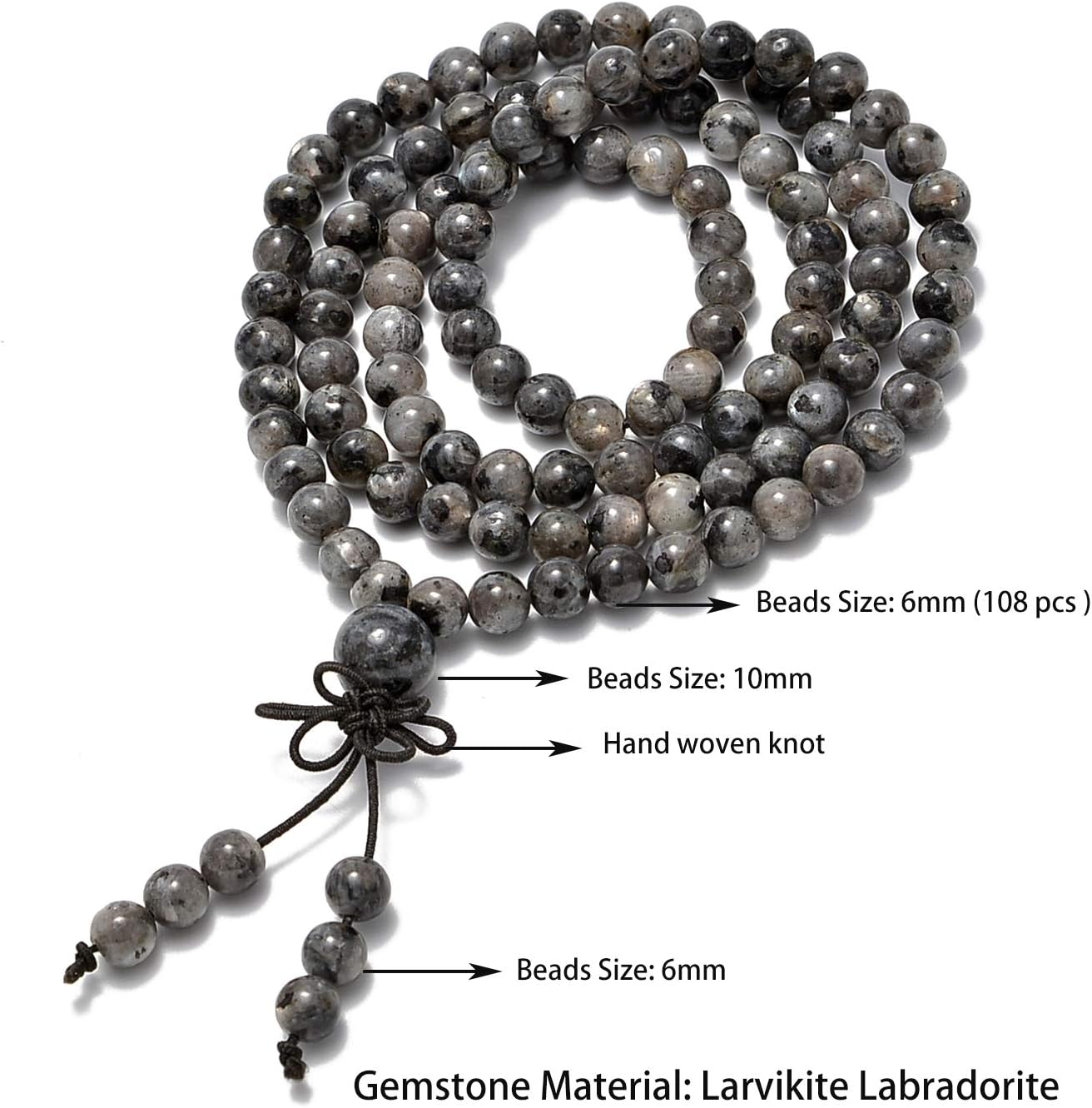 AD Beads 6mm Natural Healing Gemstones Buddhist 108 Prayer Mala Stretchy Bracelet Necklace