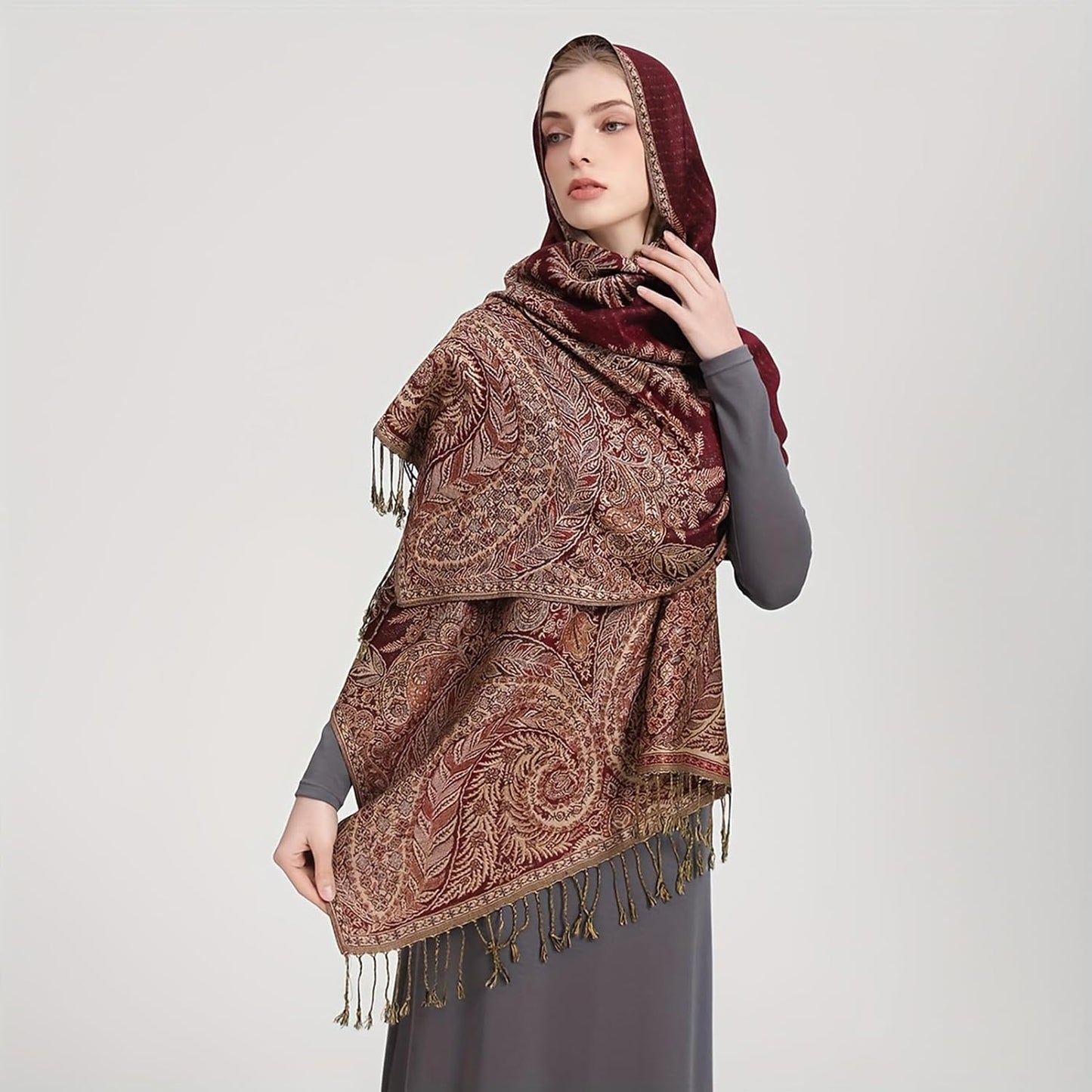 vimate Silky Paisley Pashmina Shawl Scarf-Women's Soft Double-side Jacquard Pashminas Wrap for Evening Dress Travel Shawl