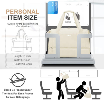 ETRONIK Gym Bag for Women, Personal Item Travel Bag with Shoes Compartment, Weekender Overnight Duffel Bag with Wet Pocket, Carry On Bag for Women, Travel, Gym, Weekend (Beige)
