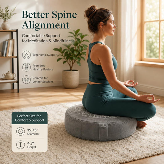 Meditation Cushion Set with Buckwheat Zafu, Breathing Light, Singing Bowl, Eye Pillow & Affirmation Cards – Meditation Kit for Beginners, Mindfulness Gift Set for Stress Relief & Yoga