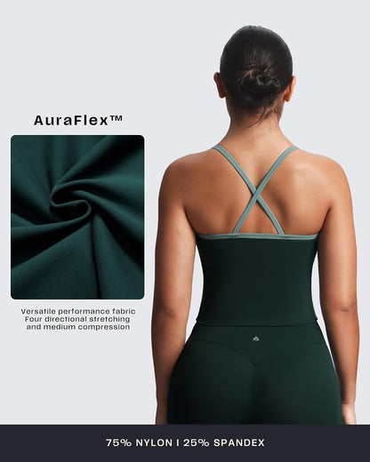 Aoxjox Women's Workout Sleeveless Color Block Lexi Tank Tops Contrasting Strap Cross Back Yoga Curve Longline Crop Top
