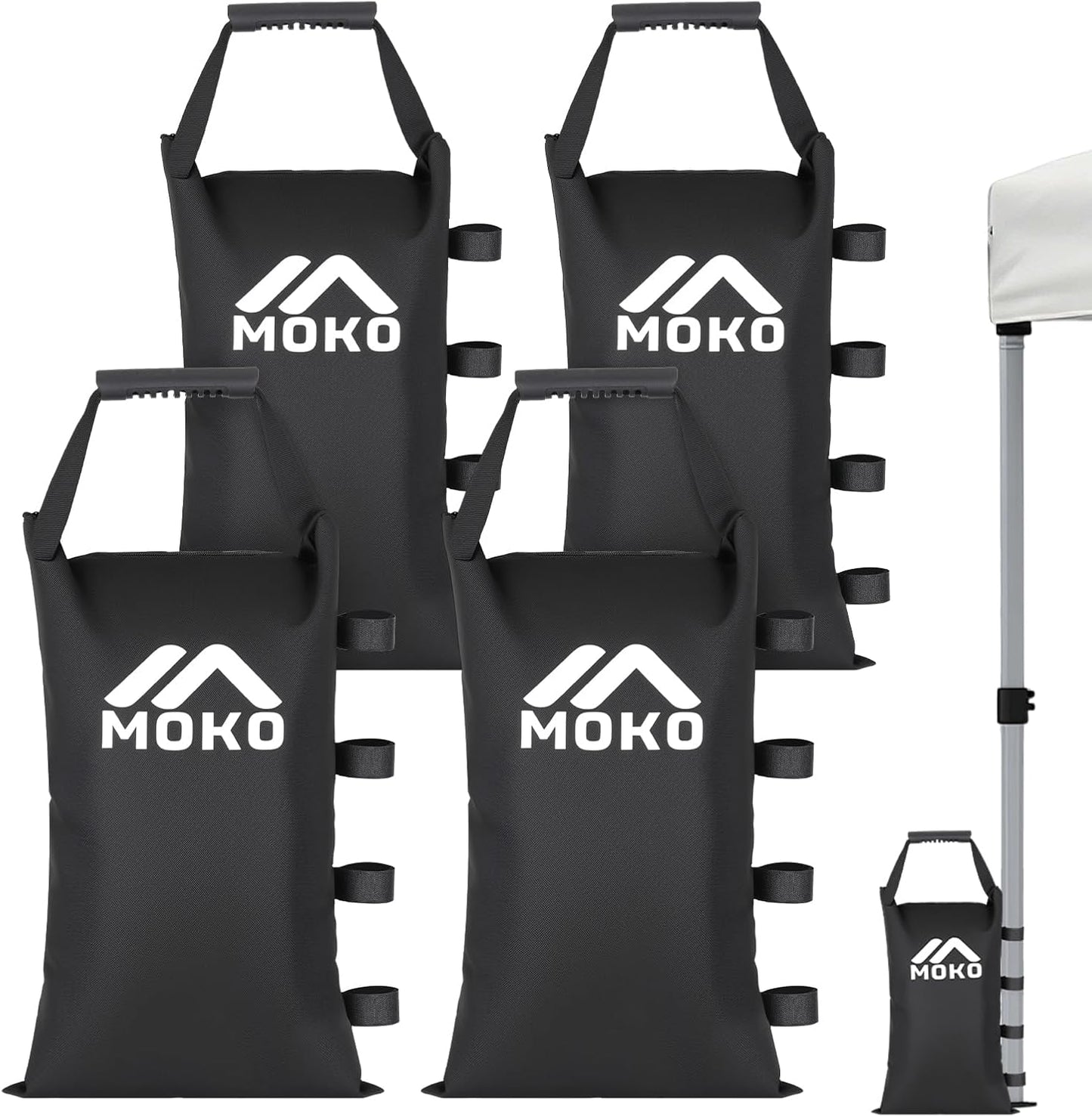 MoKo 120 LBS Zipper Top Sand Bags for Canopy Legs (Set of 4, Without Sand), Windproof Weight Bags with Silicone Handle for Gazebo Leg, Pop Up Canopy Tent Weights, Sandbags for Weight, Black