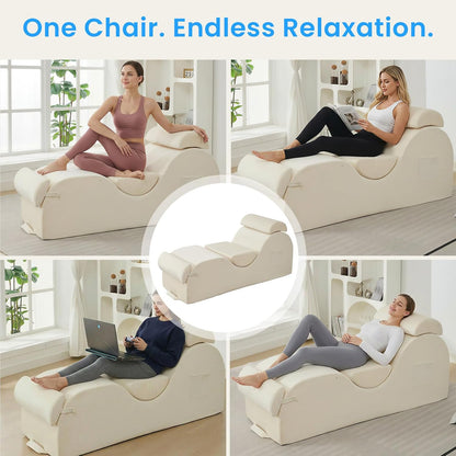 ijuicy 25 Inch Home Stretch Yoga Chair, Velvet Fitness Yoga Chaise Lounge Chair Indoor, Yoga Training Reliner with Adjustable Footrest & Headrest, Light Grey