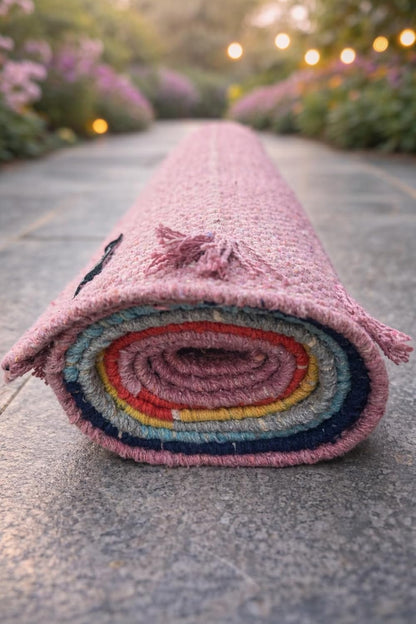 Indian Handmade100 % Organic Anti Skid Multi Colour Cotton Yoga Mat - Eco-Friendly Hand-Woven Rug - Non-Slip & Thick (24”x72”x5mm) for Hot yoga & Everyday Fitness at Home - Comfortable & Foldable Extra-Long Mat