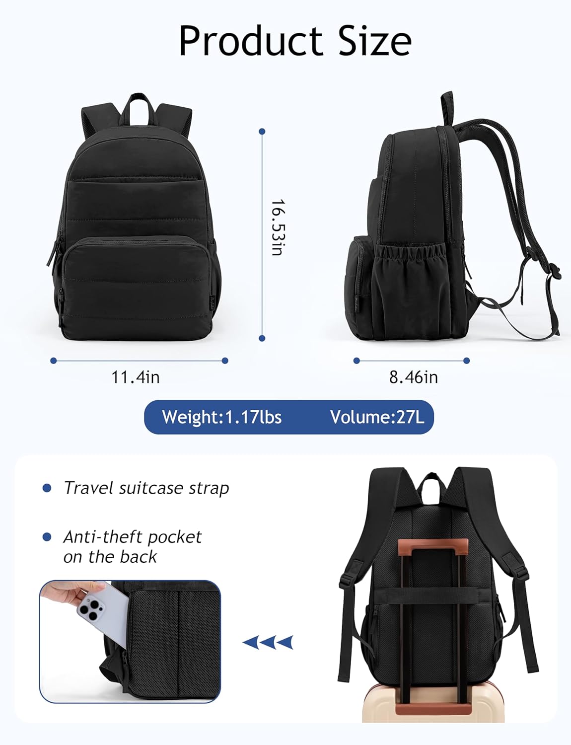 Uselike Travel Backpack for Women, 15.6 Inch Laptop Backpack, Quilted College Bookbag, Cute Work Backpacks, Water Resistant
