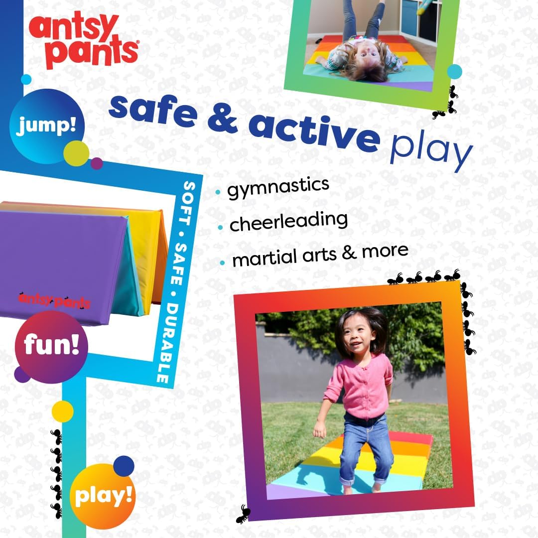 Antsy Pants Tumbling Mat for Kids – Gymnastics Mat, Easy to Clean, Sturdy, Foldable Tumbling Mats, Padded, Lightweight, Portable, Gymnastics Equipment for Active Play