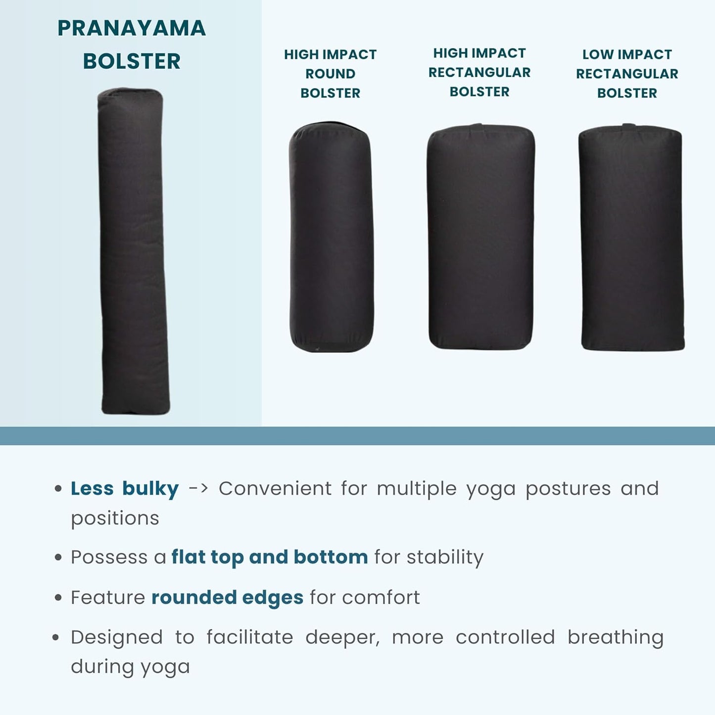 Everyday Yoga Premium Bolster, Soft & Supportive Meditation Pillow with Carry Handle, Lightweight Cushion for Restorative Yoga & Relaxation (Multi-Color)