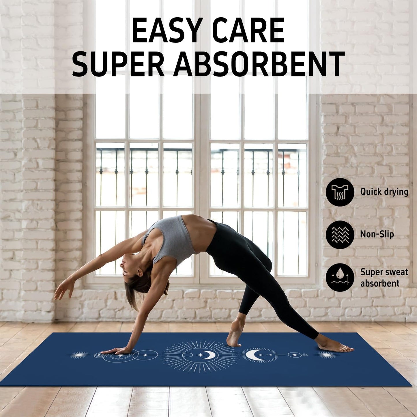 Hot Yoga Mat Towel with Corner Pockets Yoga Towels for Hot Yoga Non Slip with Travel Bag Sweat Absorbent Yoga Blankets Mat Cover for Workout Gym 70"x26" (Mountain-01, 70x26)