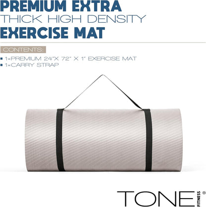 Tone Fitness 1-Inch Thick Yoga Mat | High-Density, Non-slip Exercise Mat with Carrying Strap for Yoga, Pilates, & Home Gym Workouts | Multiple Options