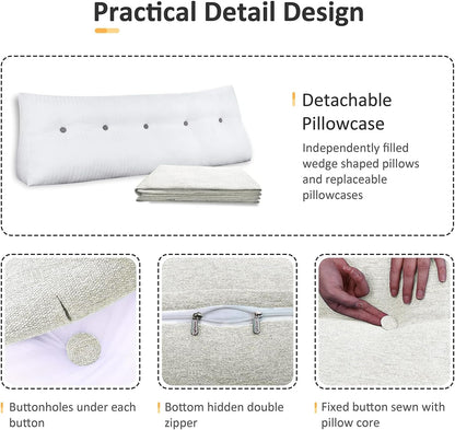 Cotton Linen Daybed Pillow Large Filled Triangular Soft Headboard Wedge Cushion Bed Backrest Positioning Support Reading Pillow for Adult Shoulder Lumbar Leg Bolster（Yellow, Small）