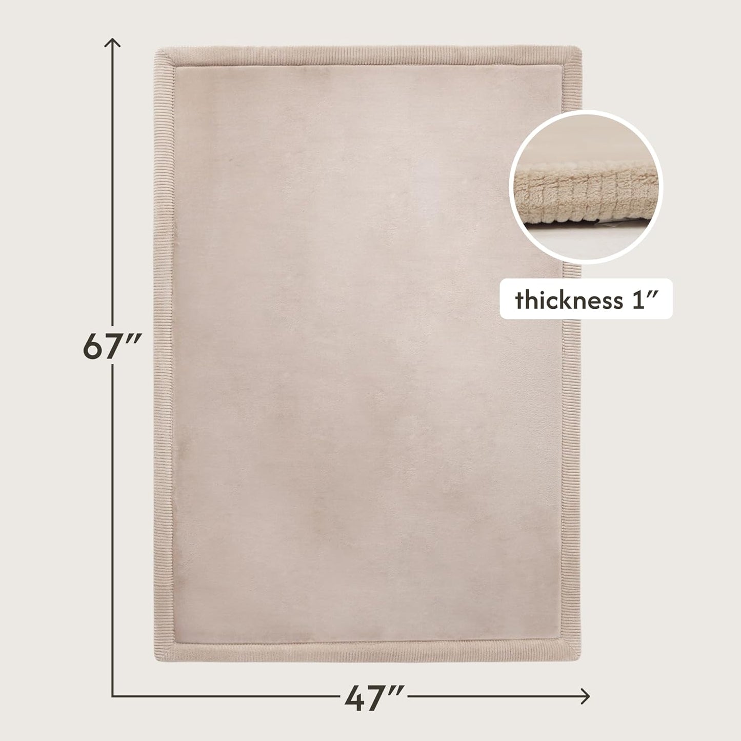 Hakuna Matte CloudSoft Mat for Floor 60" x 80" Beige – Coral Velvet Memory Foam Rug – Non-Slip, Water-Resistant