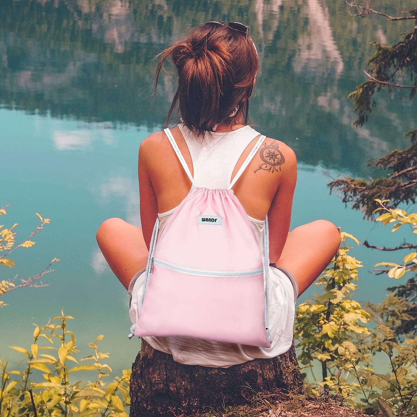 WANDF Drawstring Backpack String Bag Sackpack Cinch Water Resistant Nylon for Gym Shopping Sport Yoga (Black)