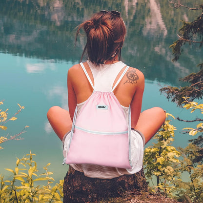 WANDF Drawstring Backpack String Bag Sackpack Cinch Water Resistant Nylon for Gym Shopping Sport Yoga (Black)