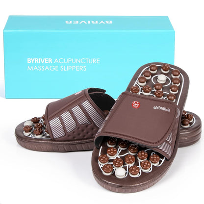 BYRIVER Acupressure Foot Massage Mat, Reflexology Tools, Spiky Ball Roller Therapy Sandals Shoes Slippers, Relief Muscle Fatigue, Sciatica, Heel, Lower Back Pain (03L)