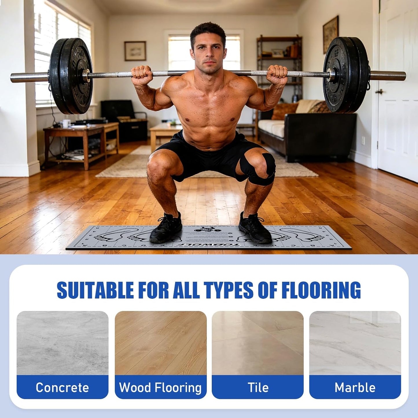 31.5'' X 13.8'' Non-Slip Squat Mat with Foot Position, Pro-Grade Exercise Mat Great for Squats, Leg and Lunges, Improving Muscle Activation, Versatility and Safety, Ideal for Home Fitness Enthusiasts