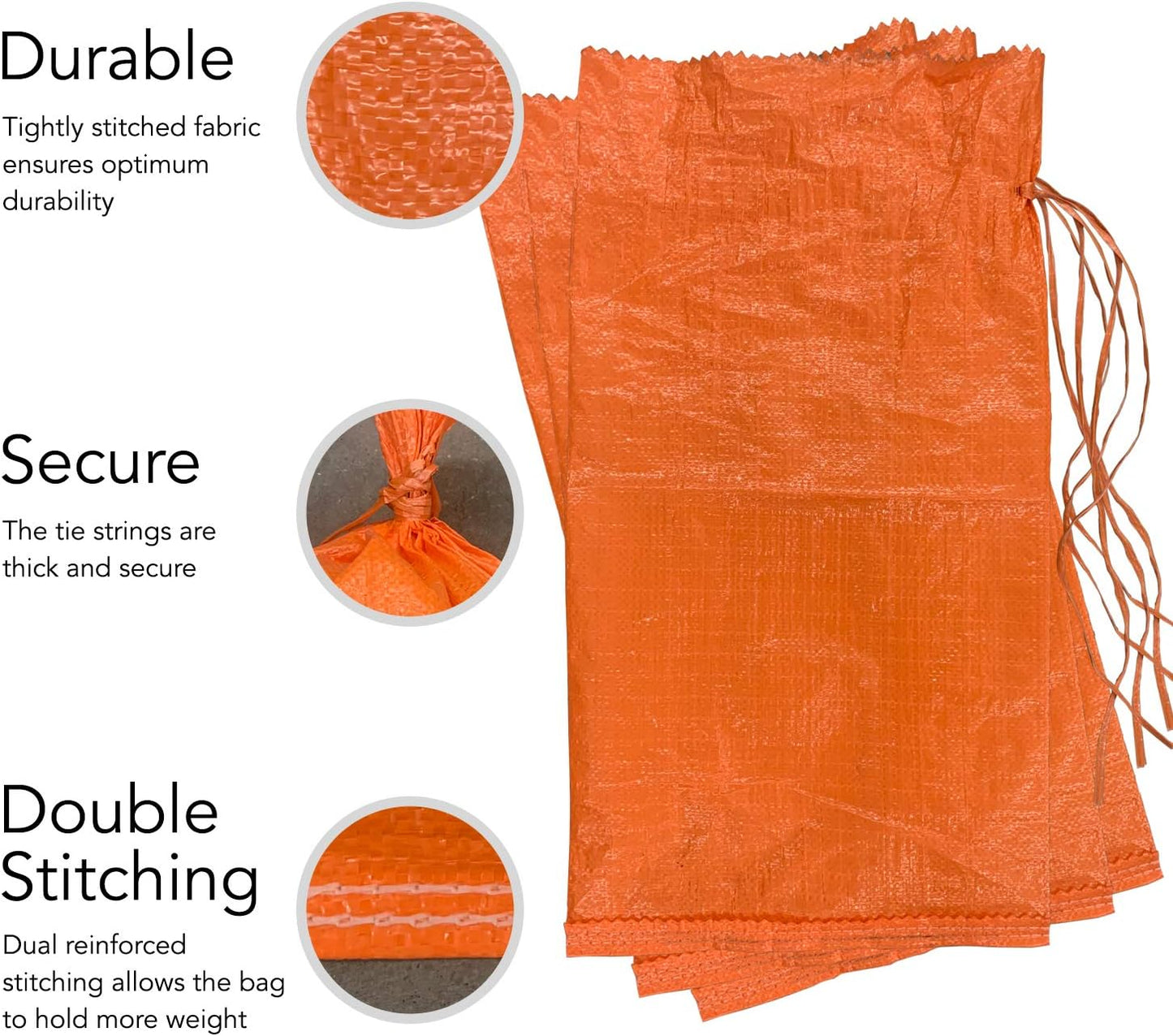 AK TRADING CO. 14" x 26" Poly Sandbags W/UV Protection & Built-in Ties - Flood Water Barrier - Tent Sandbags - Orange
