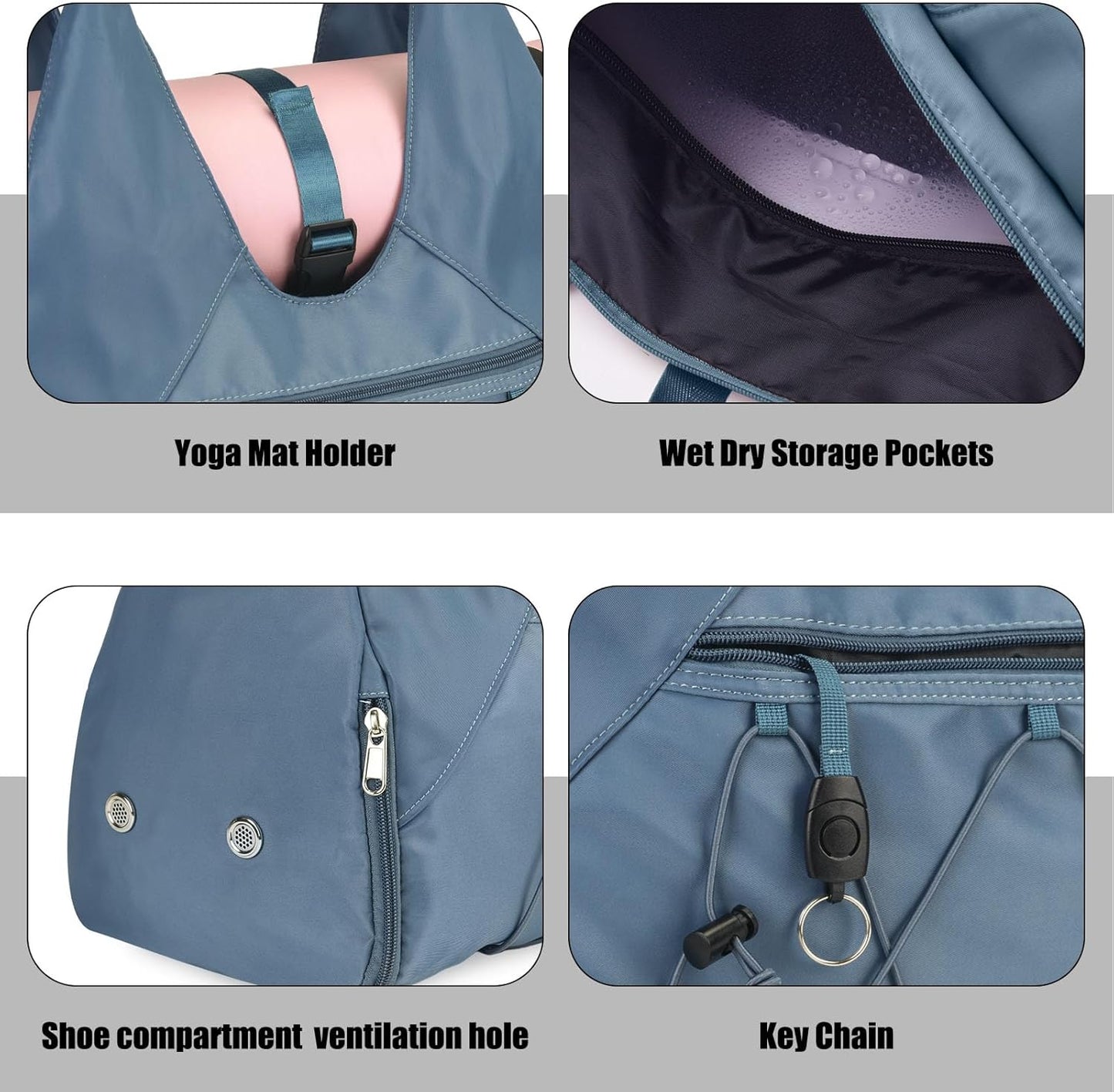 Forestfish Gym Bag For Women With Yoga Mat Holder & Shoe Compartment & Wet Dry Storage Pocket & Adjustable Strap
