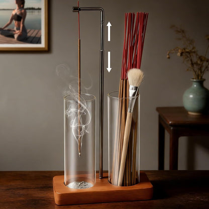 Incense Holder for Sticks, 2 in 1 Incense Burner with Glass Ash Catcher & Storage, Upside Down Incense Holder, Adjustable Stem with Threaded Lock for Yoga Spa Home Decor (Extends 8.7"-13.4")