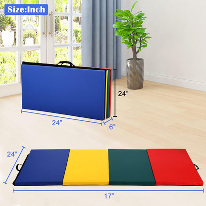 Gymnastics Mat for Tumbling, Folding Tumbling Mat Exercise Mat Gym Mat Tumbling Mats for Kids, Adults, PU Leather Yoga Mat with Carrying Handles
