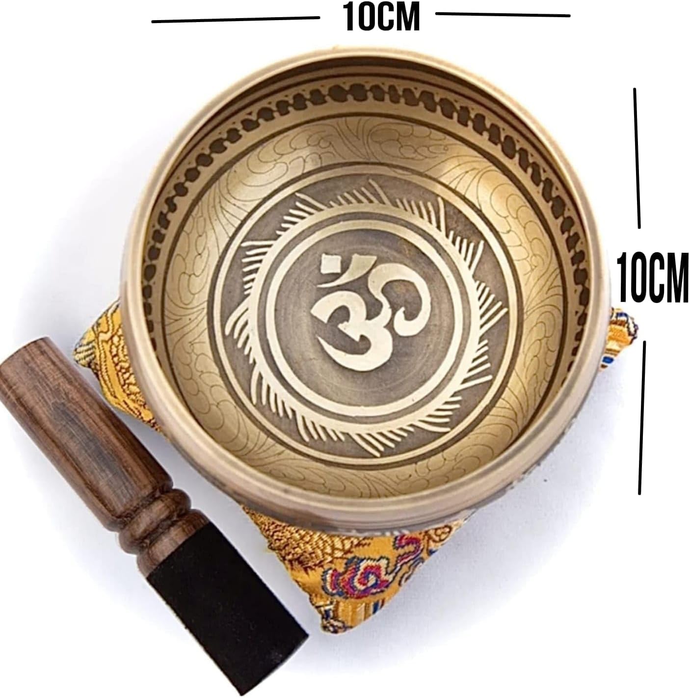 Premium Tibetan Singing Bowl Set – Handmade in Nepal Sound & Meditation Bowl – Spiritual Decor for Yoga, Wellness Spaces & Relaxation by Himalayan Bazaar (Brown & Red)