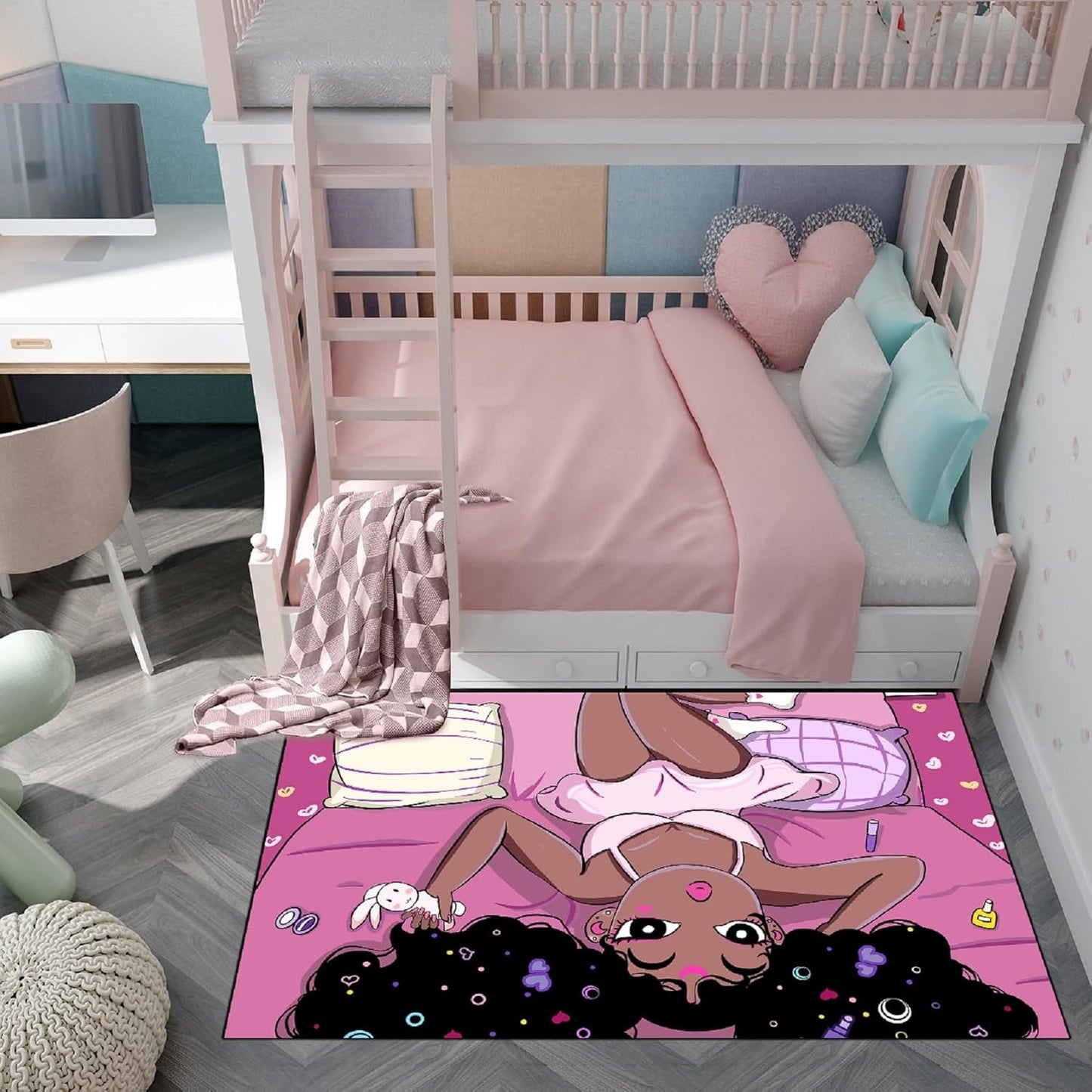 Black Girl Area Rug for Bedroom African American Rugs for Room Princess Carpet Kids Rugs for Bedroom African Girls Carpet for Living Room Teen Girls Yoga Mats, Pink, 4'×5'