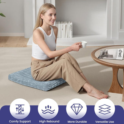 Meditation Cushion Set, Meditation Pillow for Sitting on Floor, Large Yoga Pillow with Knee Support, Washable Zafu Meditation Mat, 3 Shapes Floor Pillow for Adults, Dark Grey