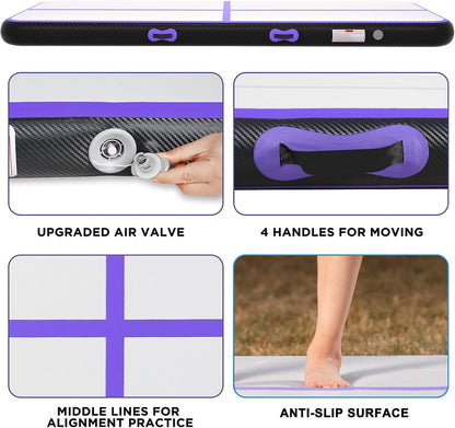 Inflatable Air Gymnastics Tumbling Mat 6ft 10ft 13ft 16ft 20ft, Air Tumble Track Mat 4/8 inches Thickness with Electric Air Pump for Home Use Training Cheerleading Yoga Water Beach Park