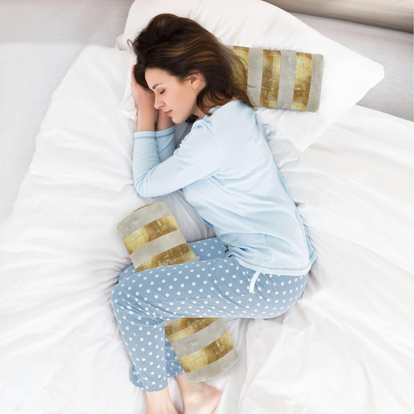 Yoga Bolster Pillow Round Neck Roll Pillow Bed Round Pillow for Baby Cylinder Decorative Pillow Bolster Pillow Covers with Zipper Gold Stripe