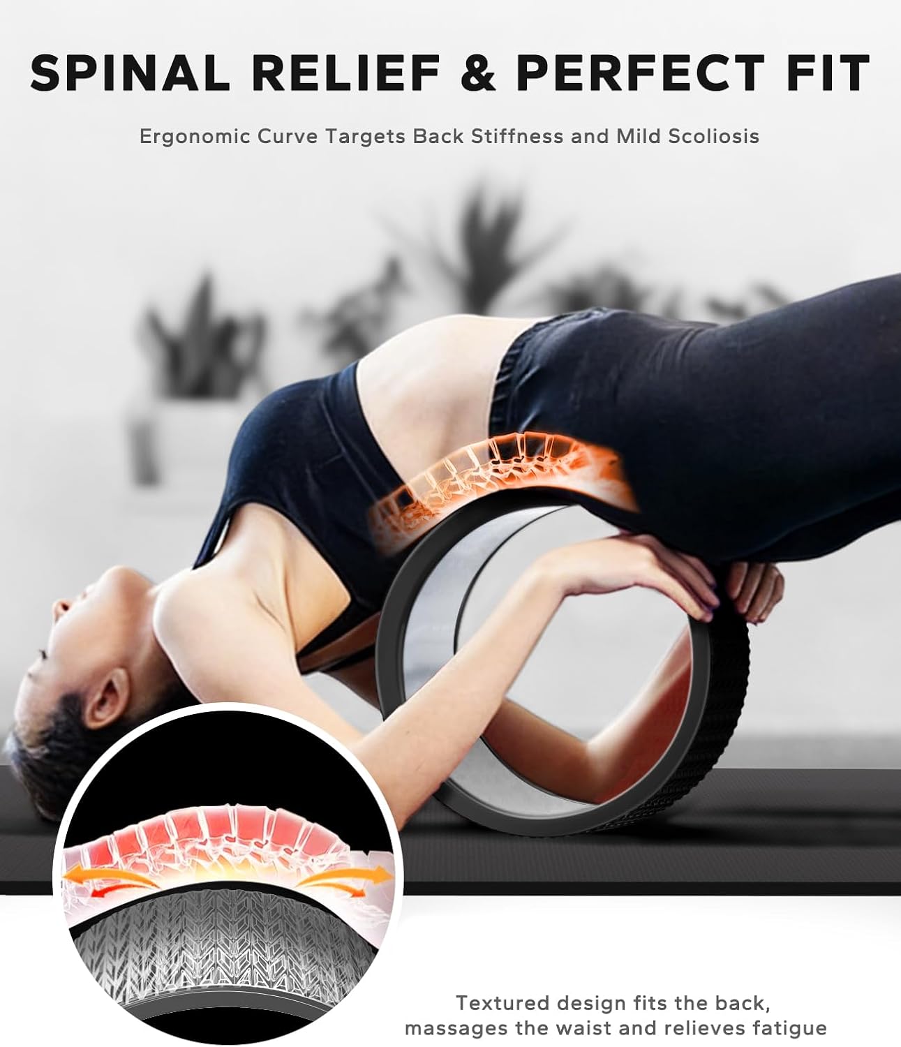 HAPBEAR Back Roller - Yoga Wheel Set with 26'' Exercise Ball – 12'' PP Inner Core Spine Alignment Tool for Back Pain Relief, Core Strength & Full-Body Workout, for Home Gym & Therapy – Pump Included
