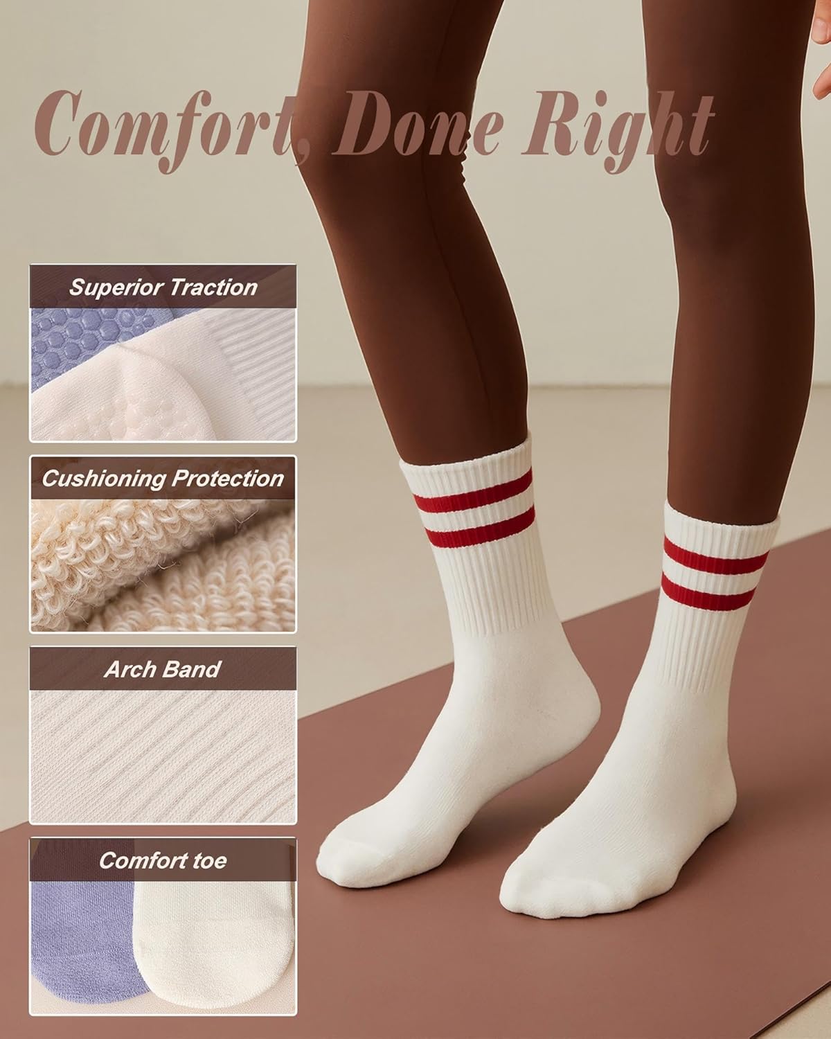 Pilates Grip Socks for Women – Non-Slip Grippy Yoga & Barre Socks, Cushioned Cozy Socks for Studio, Home & Gifts