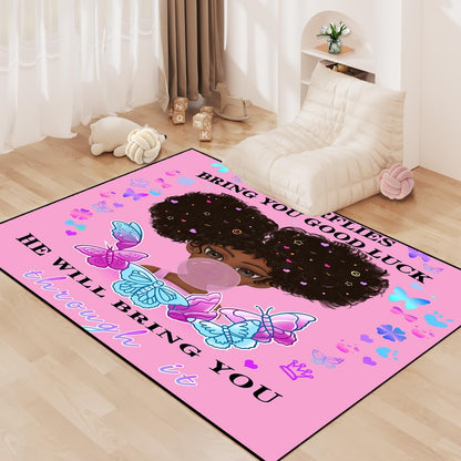 Black Girl Area Rug for Bedroom African Black Girls Floor Rugs for Living Room Playroom Cartoon Art Home Decor Soft Yoga Mats for Women Afro Purple 47" x 31" (2.7 x 3 Feet)