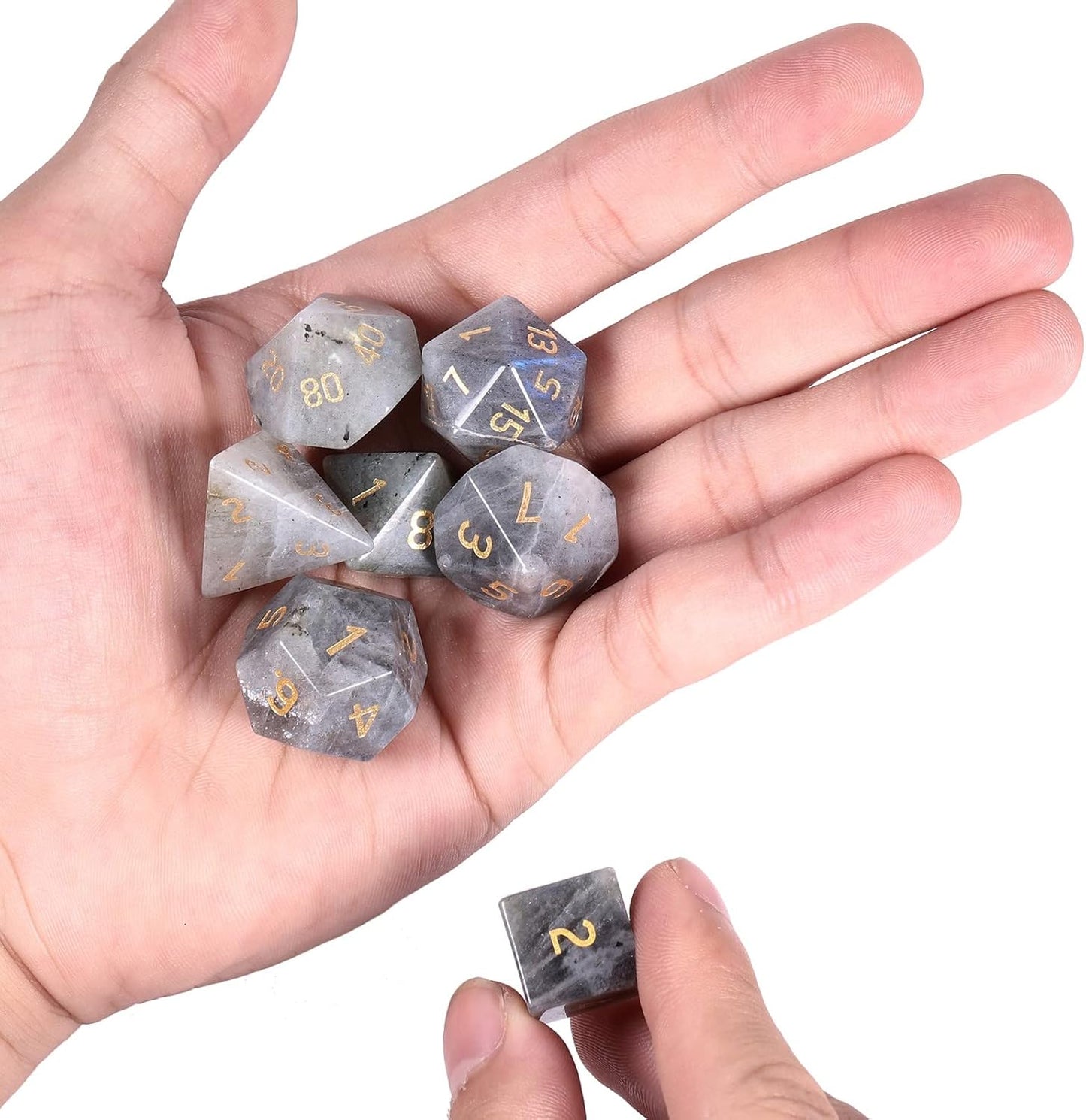 mookaitedecor 7 PCS Blue Howlite Turquoise Crystal Polyhedral DND Dice Set, Polished Tumbled Stones Dices for RPG MTG Table Games Home Decoration