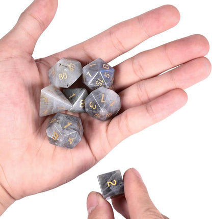mookaitedecor 7 PCS Blue Howlite Turquoise Crystal Polyhedral DND Dice Set, Polished Tumbled Stones Dices for RPG MTG Table Games Home Decoration