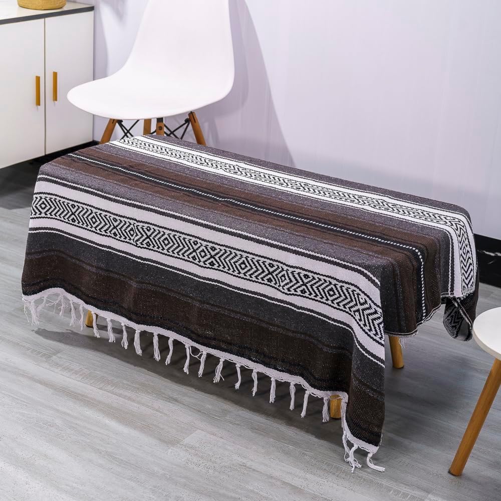 Airooglee 69" L x 51" W Large Mexican Blanket - Perfect as Yoga Outdoor Beach Serape Picnic Camping Woven Blanket, Boho Home Décor - Red