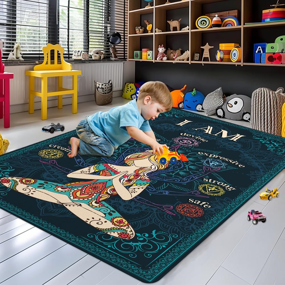 Chakra Area Rug, Meditation & Yoga Carpet for Living Room, Bedroom Mandalas Boho Style Non-Slip Machine Washable Rugs for Women Adults Yoga Lovers Bohemian Floor Mat Office Decor (YOGA-DS01)