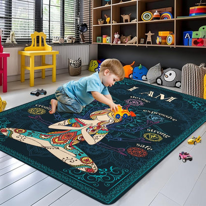 Chakra Area Rug, Meditation & Yoga Carpet for Living Room, Bedroom Mandalas Boho Style Non-Slip Machine Washable Rugs for Women Adults Yoga Lovers Bohemian Floor Mat Office Decor (YOGA-DS01)