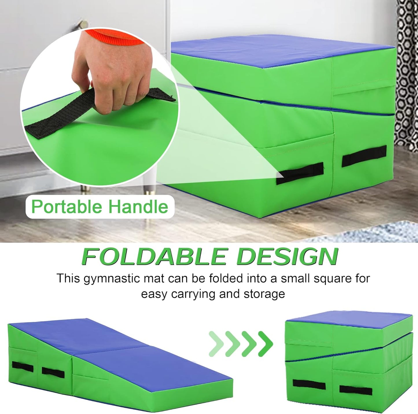 PayLessHere Gymnastics Tumbling Mats Incline Tumbling Mat Folding Gymnastic Tumbling Mat 48"x24"/34"x24" lnch Indoor/Outdoor Exercise Mat Home Gym Yoga Mat with Handle