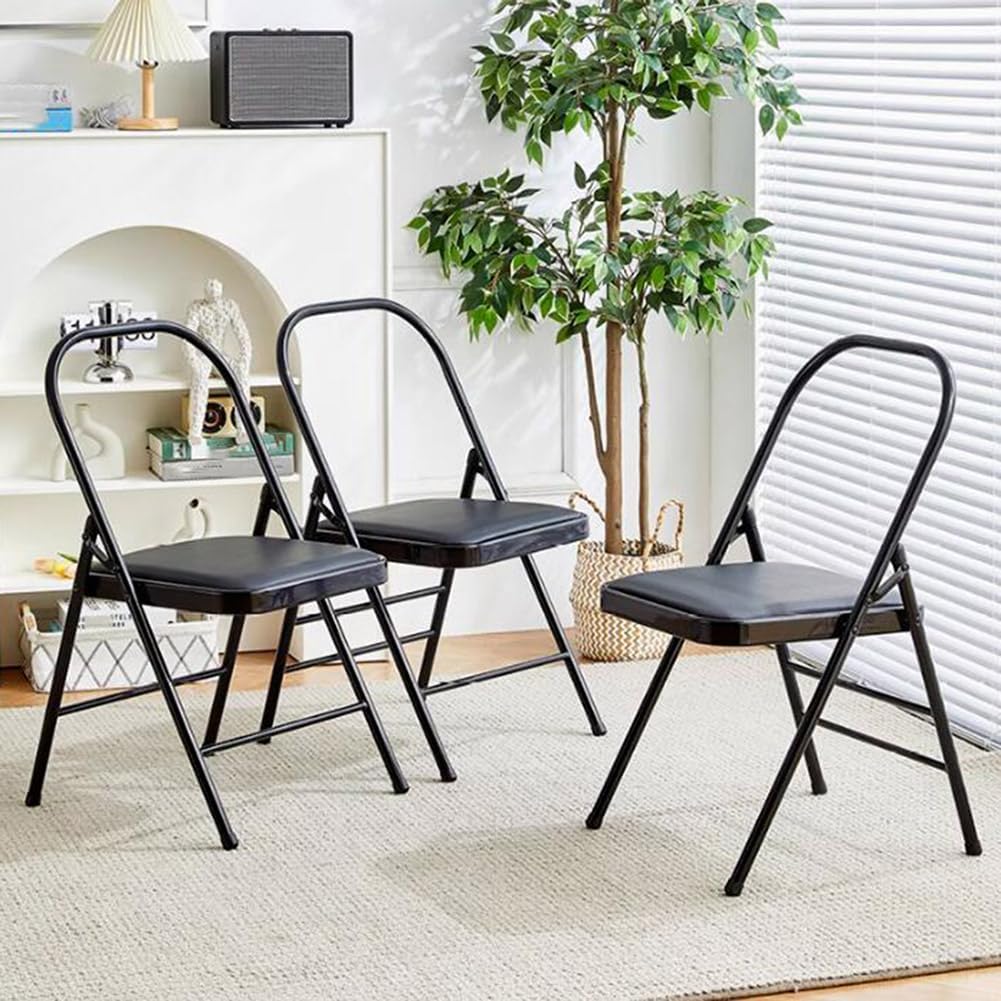 Yoga Auxiliary Chair Backless Folding Chair Metal Folding Flexibility Exercise Chair Balance Handstand Training Tool for Back Pain Relieving Black