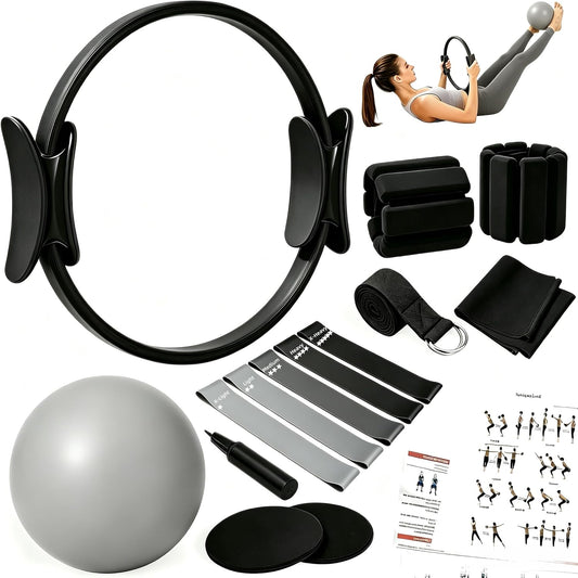 Pilates Equipment Kit for Home Workout,Pilates Ring and Ball Set,Pilates Essentials Accessories Kit for Women with Core Sliders,Adjustable Ankle Wrist Weight,Exercise Resistant Bands
