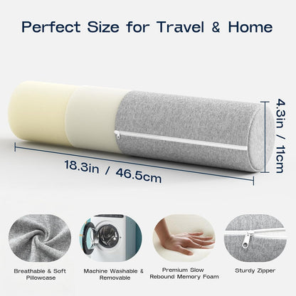 Neck Roll Pillow, Memory Foam Neck Support Pillows, Round Neck Pillows, Cylinder Bolster Pillows for Bed, Couch, and Yoga, Removable Washable Cover,18 * 4.1 * 4.1inch (Cool-Blue)