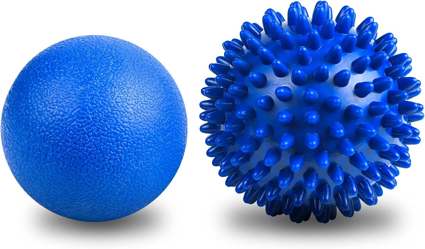 URAQT Spiky Massage Ball Set, 2 Pack Physical Therapy Massage Balls, Hard Lacrosse Ball & Spiky Massage Ball for Myofascial Release and Trigger Point Deep Tissue Massage (Red)
