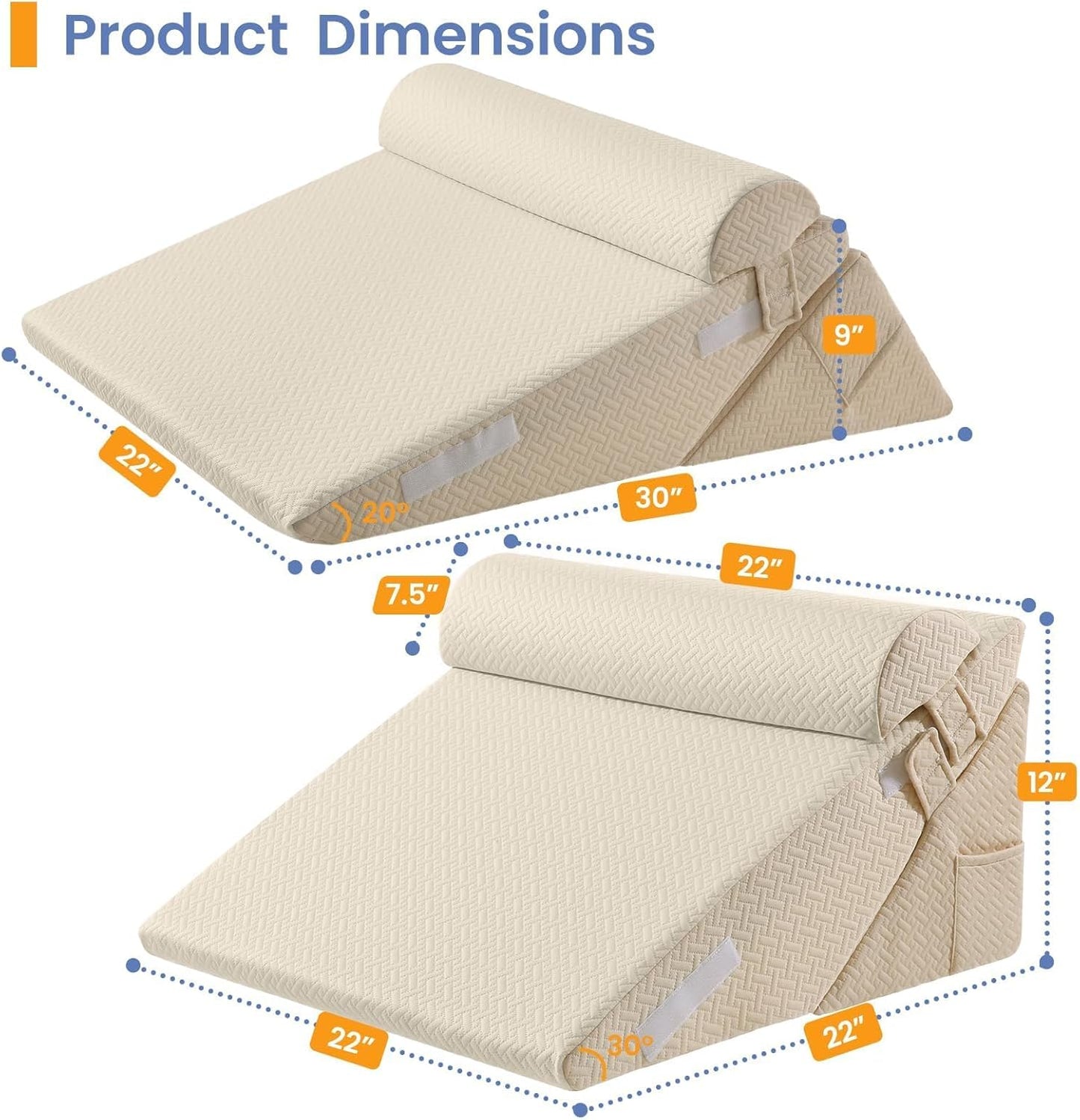 Sasttie Wedge Pillow Set for After Surgery, 2PCS Adjustable Bed Wedge Pillow Headboard with Memory Foam Neck Cushion – for Acid Reflux, Sleeping, Neck & Back Support, Dark Grey