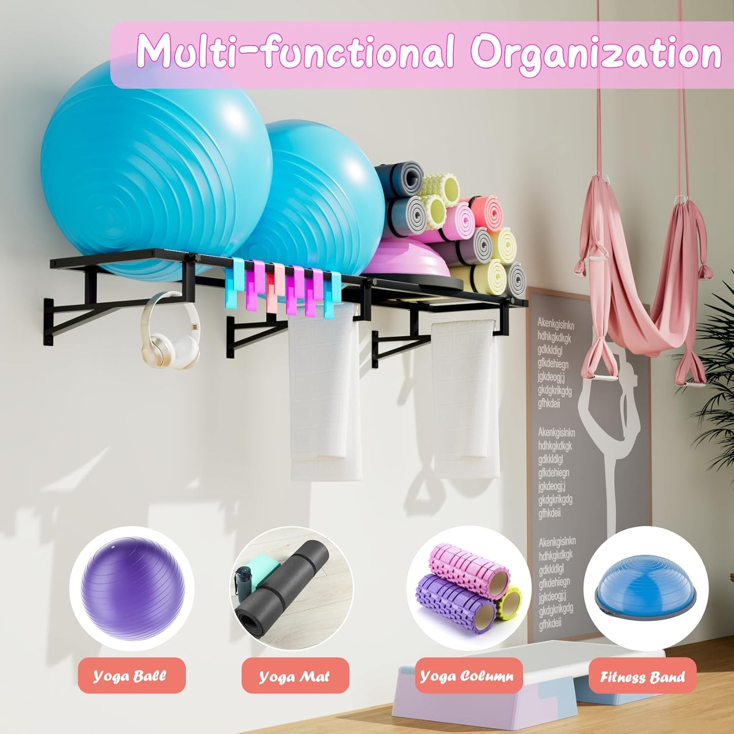 Yoga Ball Holder - Extra Large Wall Rack for Gym Garage Storage, Suitable for Stability/Theraband/Exercise/Barre Balls and Yoga Block