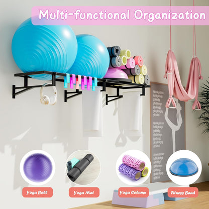Yoga Ball Holder - Extra Large Wall Rack for Gym Garage Storage, Suitable for Stability/Theraband/Exercise/Barre Balls and Yoga Block