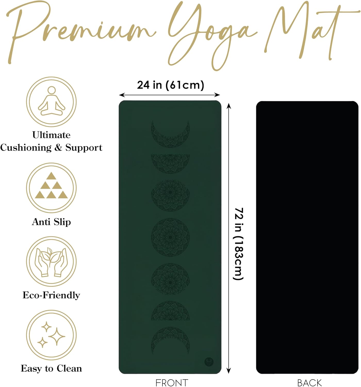4.5mm Non Slip Yoga Mat with Strap, PU Top & Rubber Base Exercise Mat for Yoga, Pilates, Hot Yoga, Fitness, Stretching & Home Workout
