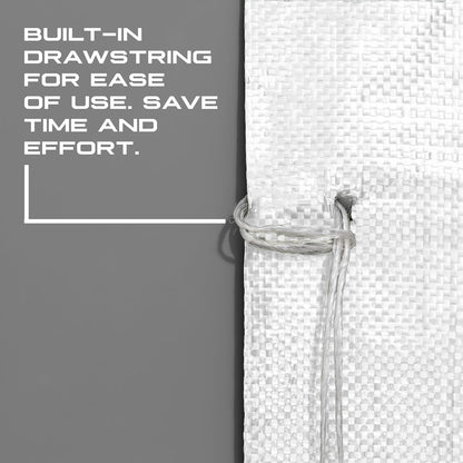 (Not Made in China) 20 Pack, Heavy Duty Sand Bags for Flooding, Empty Sandbags with Tie Strings, UV Protection 1600 Hours, Flood Control,14in x 26in, Sandbag for Weight, 50lb Capacity, White